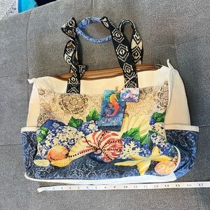 Paul Brent Bag Zipper Side Holder NWT Ocean Shells Beaded Sun & Sand